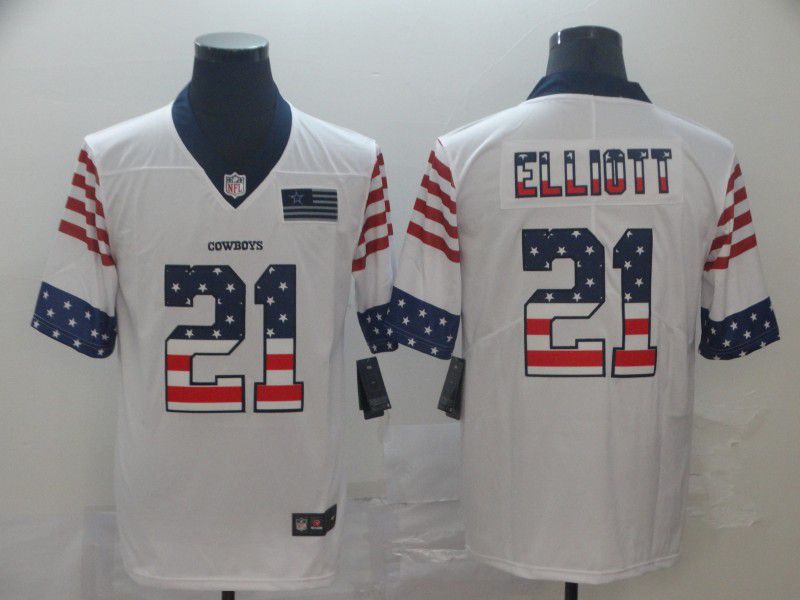 Men Dallas cowboys #21 Elliott White Retro USA Flag Nike NFL Jerseys